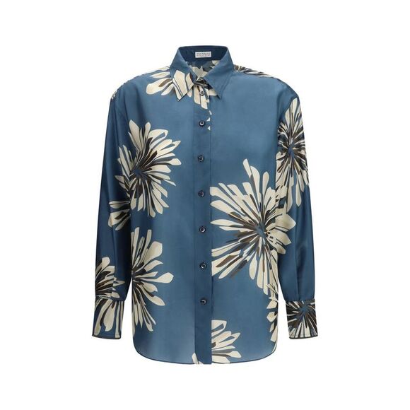 Brunello Cucinelli Multicolor Silk Pattern Women's Shirt